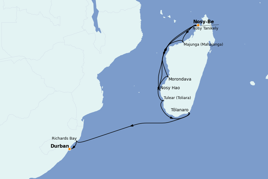 Itinerario del crucero Ciudad del Cabo 11 días a bordo del Le Dumont d'Urville