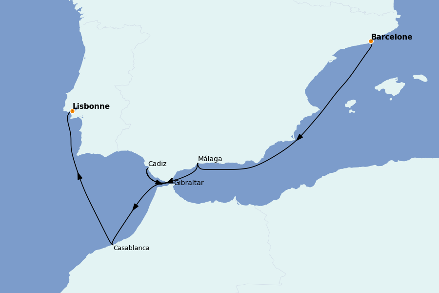 Itinéraire de la croisière Méditerranée Occidentale 9 jours à bord du Silver Nova