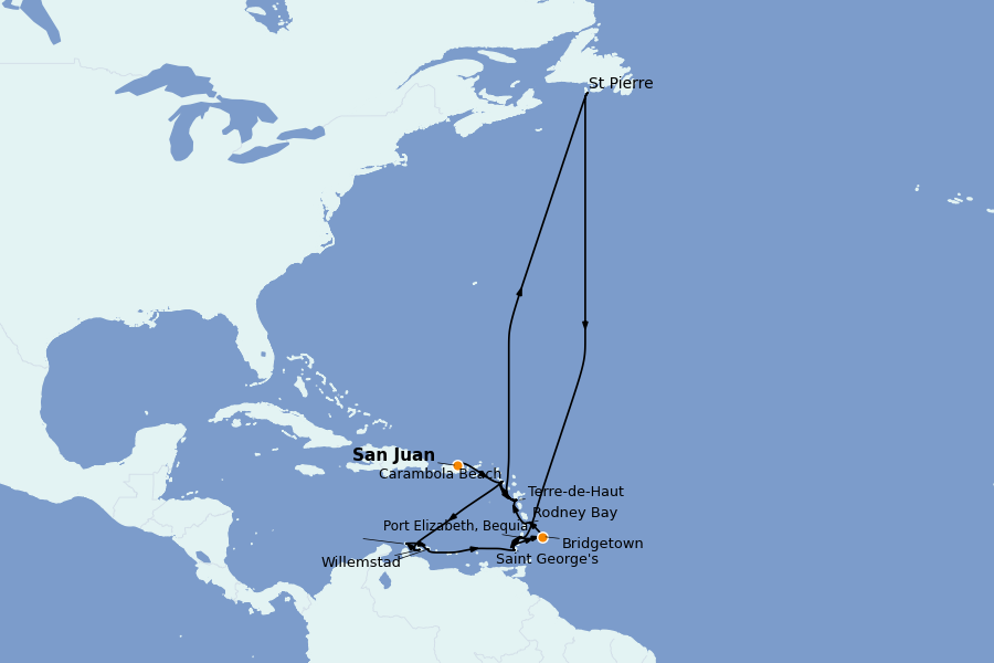 Itinerario del crucero Caribe del Este (Antillas) 20 días a bordo del Seabourn Ovation