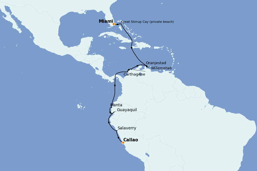 Itinéraire de la croisière Caraïbes de l'Est (Antilles) 15 jours à bord du Insignia