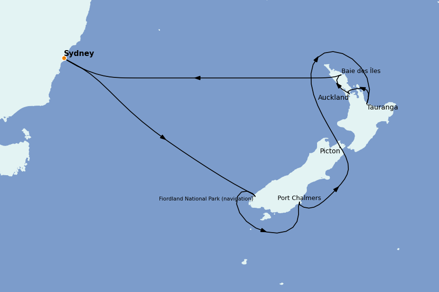 Itinerario del crucero AUSTRALIA Y NUEVA ZELANDA 14 días a bordo del Discovery Princess