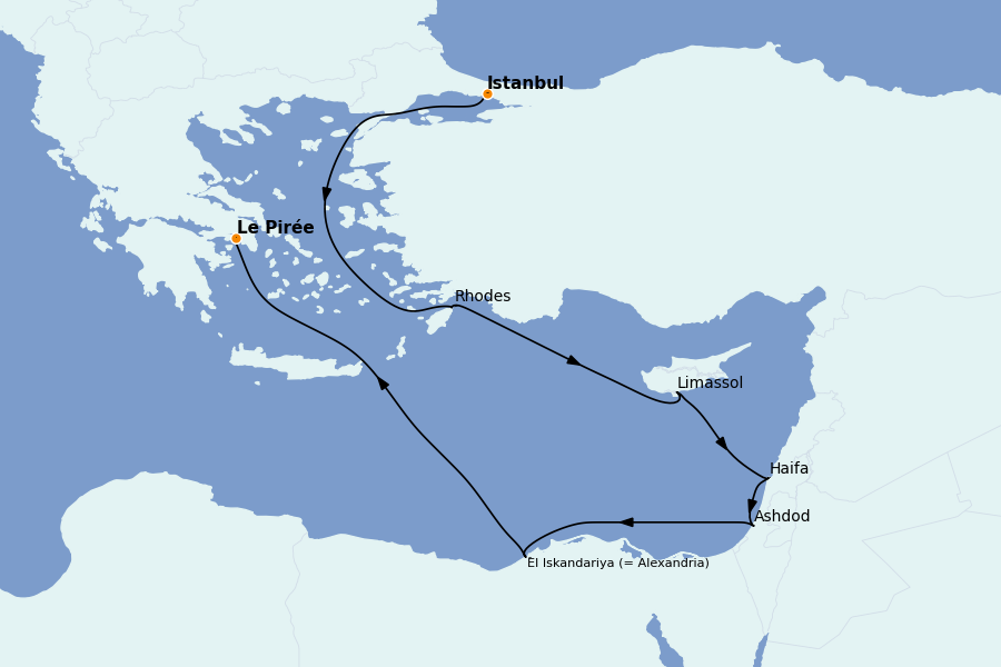 Itinéraire de la croisière Îles Grecques, Adriatique et Turquie - Méditerranée Orientale 10 jours à bord du Seven Seas Mariner