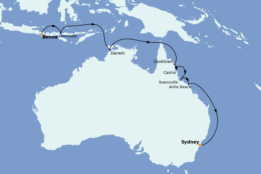 Itinerario del crucero Australia 2026 16 días a bordo del Riviera