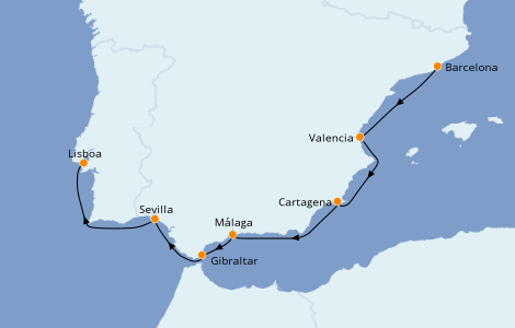 Itinerario del crucero Mediterráneo 8 días a bordo del Azamara Quest