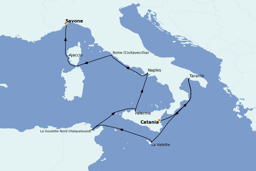 Itinéraire de la croisière Méditerranée Occidentale 8 jours à bord du Costa Fascinosa