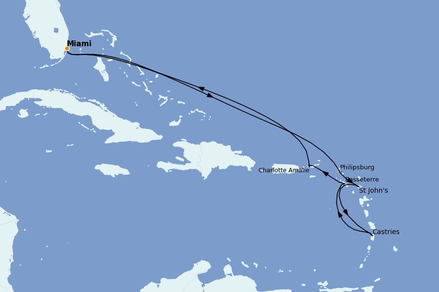 Itinerario del crucero Caribe del Este (Antillas) 10 días a bordo del Ms Zuiderdam