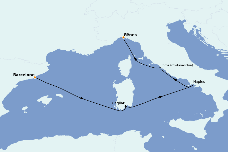 Itinerario del crucero Mediterráneo 5 días a bordo del Costa Smeralda