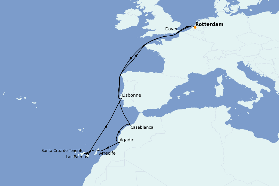 Itinéraire de la croisière Méditerranée Occidentale 14 jours à bord du Ms Nieuw Statendam