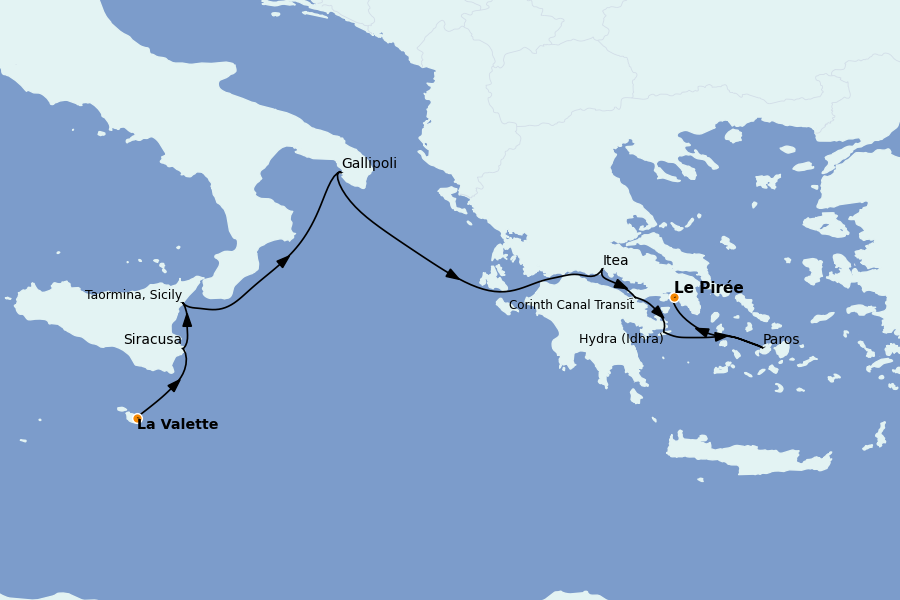 Itinerario del crucero Mediterráneo Occidental 7 días a bordo del Le Bougainville