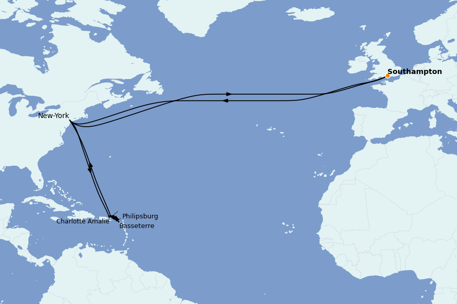 Itinerario del crucero Islas Británicas 27 días a bordo del Queen Mary 2