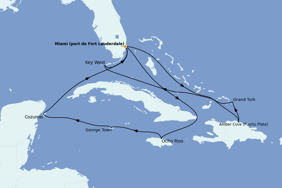 Itinéraire de la croisière Caraïbes de l'Est (Antilles) 14 jours à bord du Ms Eurodam