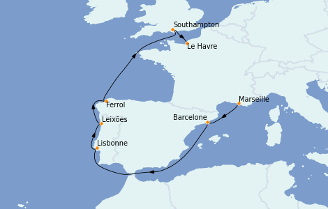 Itinerario del crucero Mediterráneo 8 días a bordo del MSC Poesia