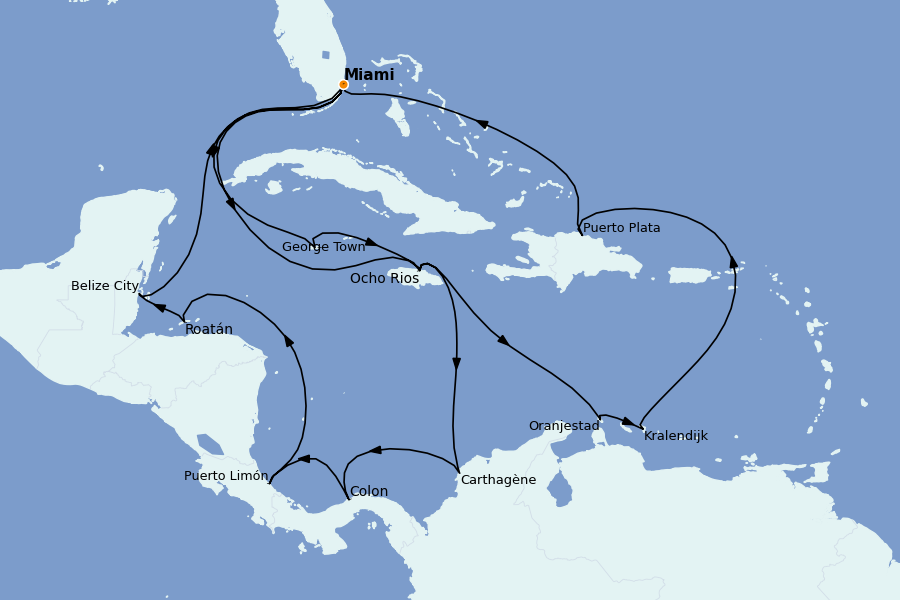 Itinerario del crucero Caribe del Este (Antillas) 21 días a bordo del MSC Poesia