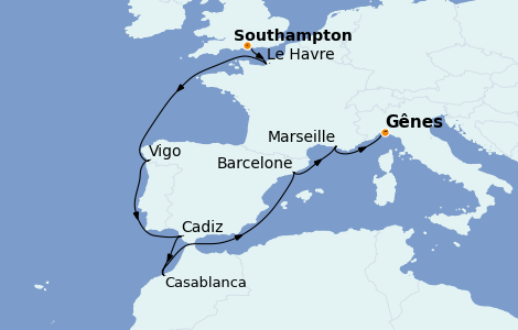 Itinerario del crucero Mediterráneo 10 días a bordo del MSC Virtuosa