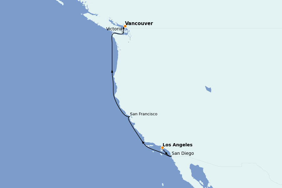 Itinerario del crucero California 8 días a bordo del Celebrity Summit