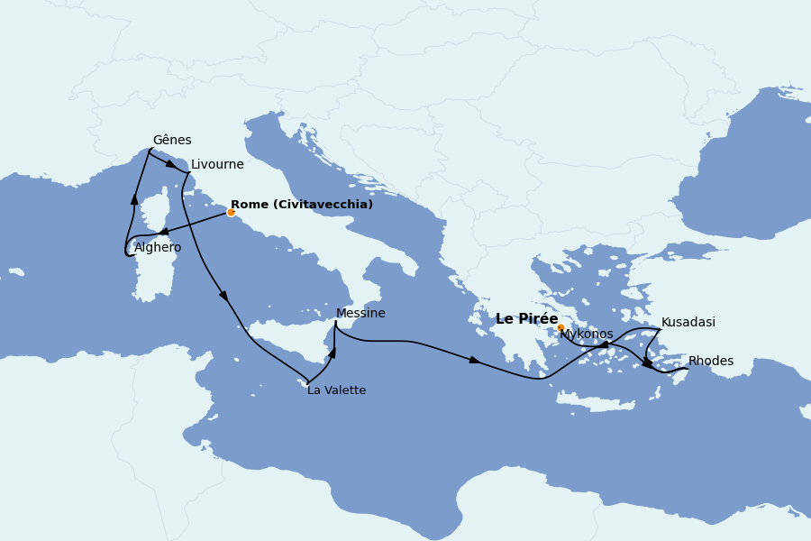 Itinéraire de la croisière Méditerranée Occidentale 11 jours à bord du Enchanted Princess