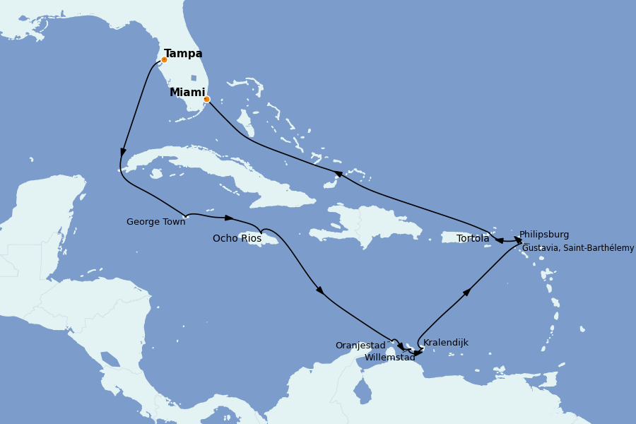 Itinerario del crucero Caribe del Este 14 días a bordo del Seven Seas Mariner