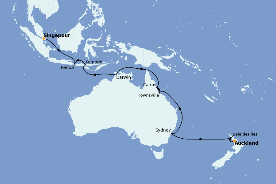 Itinerario del crucero Australia 2026 21 días a bordo del Riviera