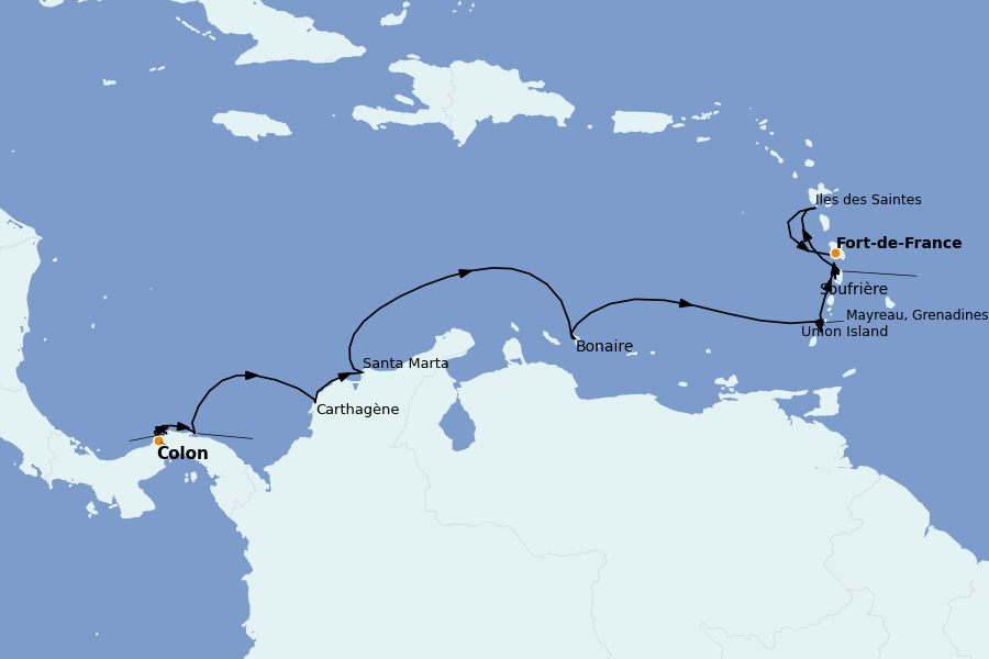 Itinerario del crucero Caribe del Este (Antillas) 12 días a bordo del Le Champlain