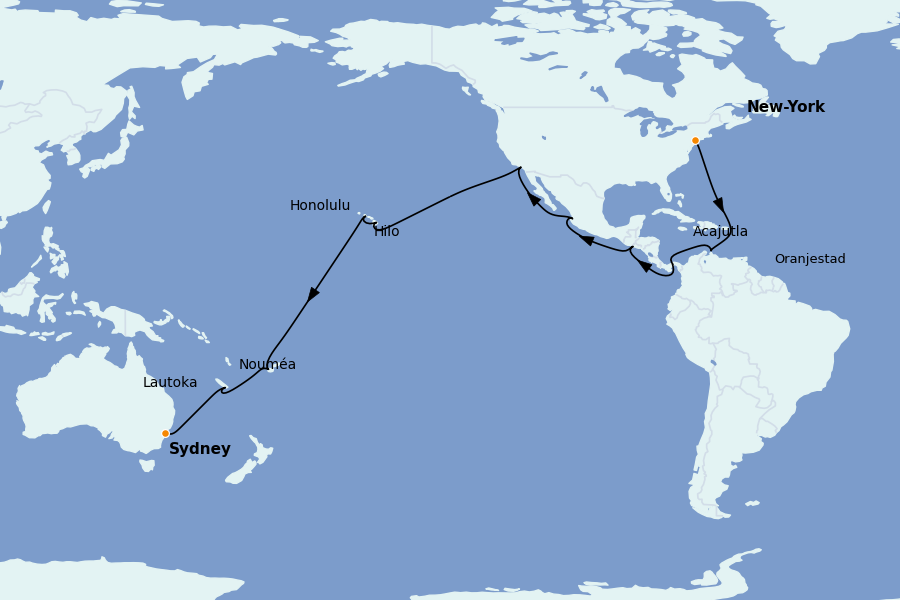 Itinerario del crucero Canal de Panamá 36 días a bordo del Queen Victoria