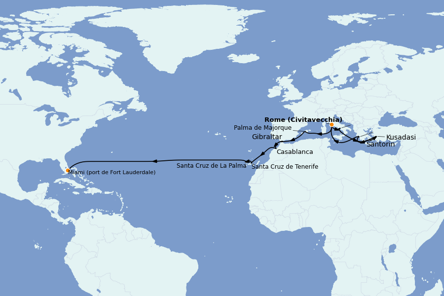 Itinerario del crucero Mediterráneo Occidental 23 días a bordo del Enchanted Princess