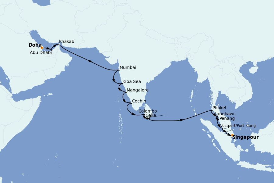 Itinerario del crucero Asia 22 días a bordo del Seven Seas Navigator
