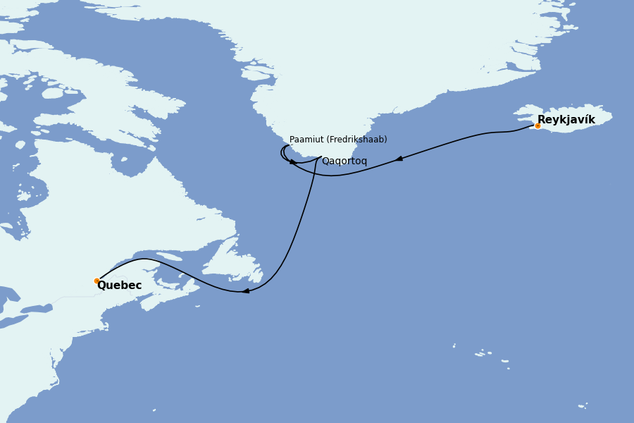 Itinéraire de la croisière Spitzberg, îles Féroé, Groenland, Islande 11 jours à bord du Explora IV