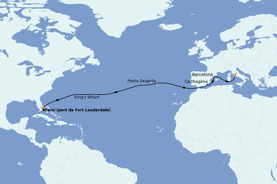 Itinerario del crucero Mediterráneo Occidental 14 días a bordo del Celebrity Ascent