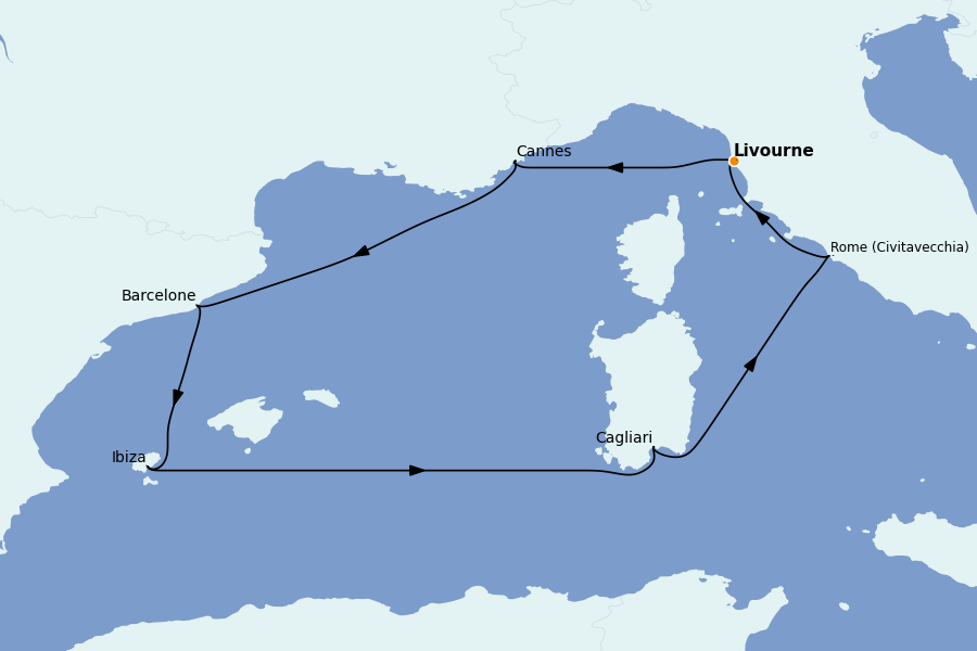 Itinerario del crucero Mediterráneo 7 días a bordo del MSC Fantasia