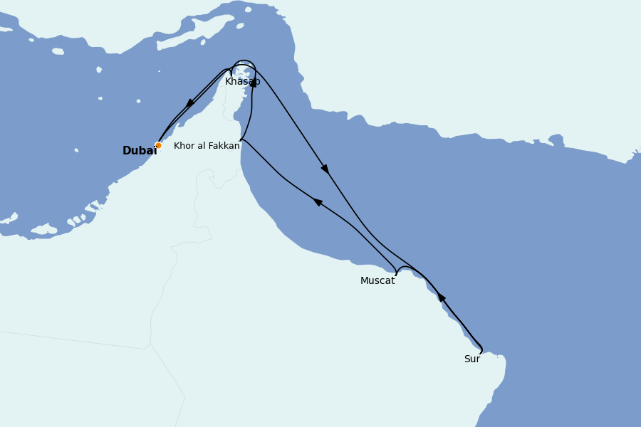 Itinerario del crucero Dubái 7 días a bordo del Explora II