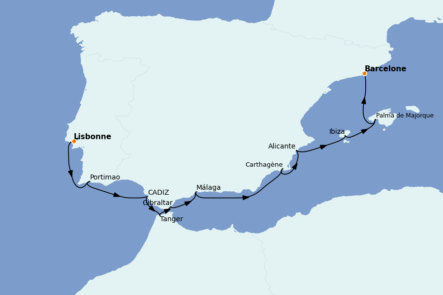 Itinerario del crucero Mediterráneo Occidental 10 días a bordo del Nautica