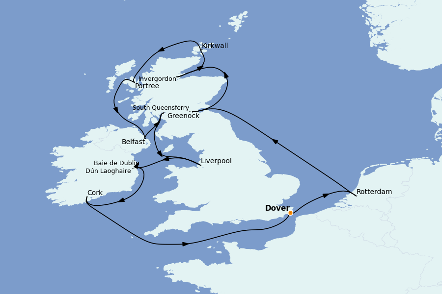 Itinéraire de la croisière Mer Baltique - Russie - Mer du Nord 14 jours à bord du Ms Nieuw Statendam