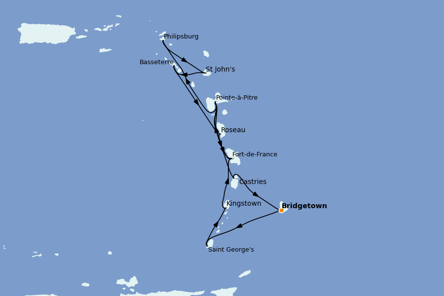 Itinerario del crucero Caribe del Este (Antillas) 14 días a bordo del MSC Seaview
