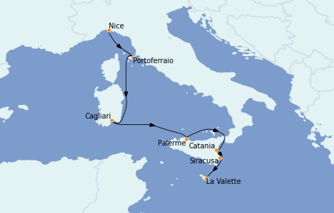 Itinerario del crucero Mediterráneo 7 días a bordo del Le Jacques Cartier