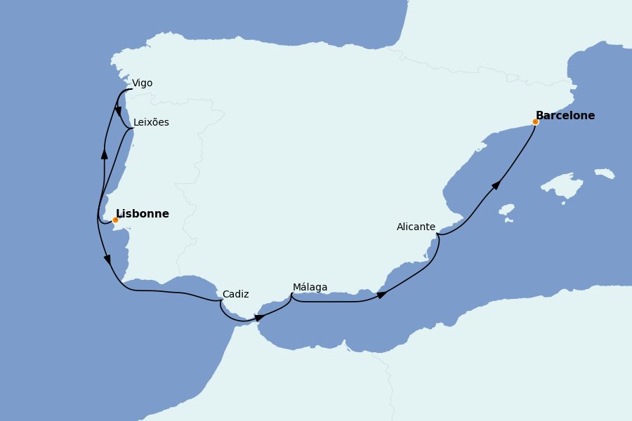 Itinerario del crucero Mediterráneo Occidental 11 días a bordo del Silver Ray