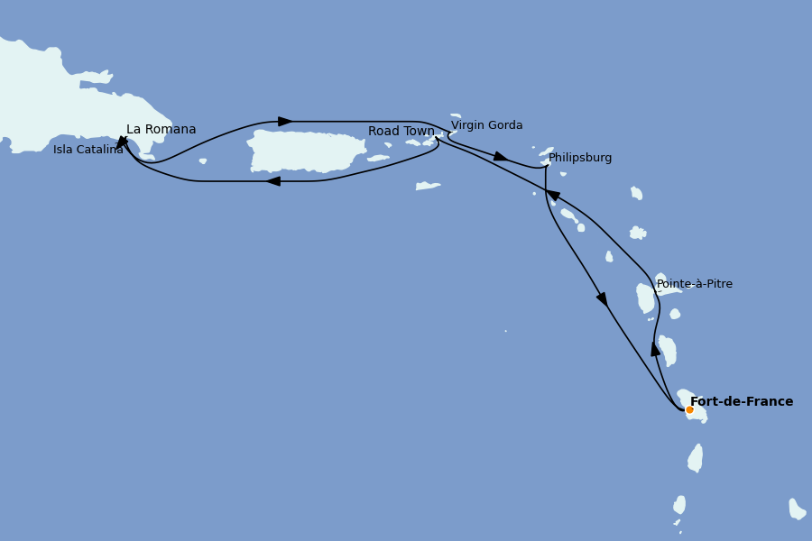 Itinéraire de la croisière Caraïbes de l'Est (Antilles) 7 jours à bord du MSC Opera