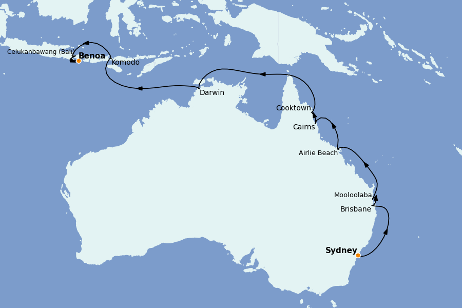 Itinerario del crucero Australia 2026 14 días a bordo del Riviera