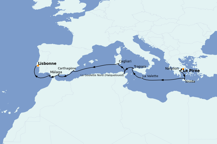 Itinerario del crucero Mediterráneo Occidental 15 días a bordo del Silver Spirit