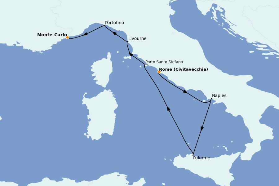 Itinerario del crucero Mediterráneo 7 días a bordo del Silver Ray