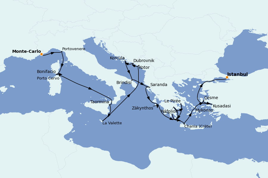Itinerario del crucero Mediterráneo Occidental 24 días a bordo del Seabourn Quest