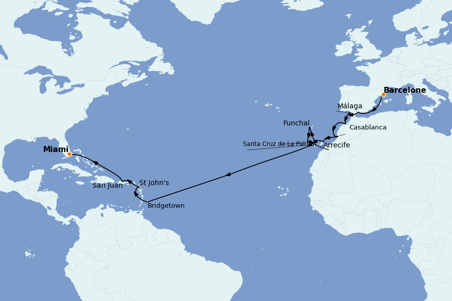 Itinerario del crucero Mediterráneo 22 días a bordo del Marina