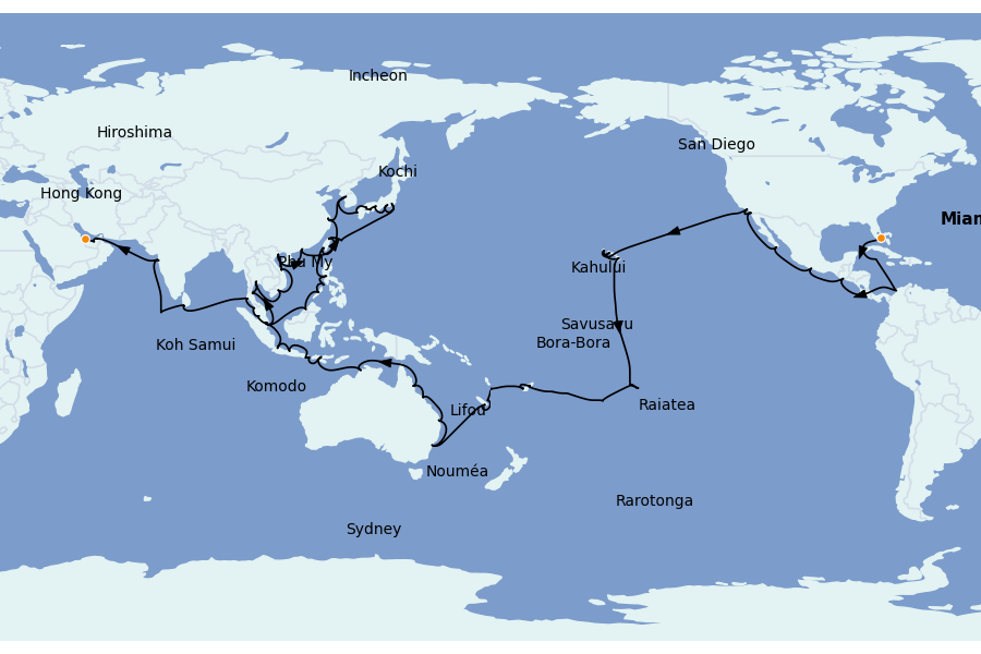 Itinéraire de la croisière Caraïbes de l'Est (Antilles) 127 jours à bord du Vista
