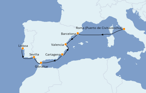 Itinerario del crucero Mediterráneo 11 días a bordo del Azamara Pursuit