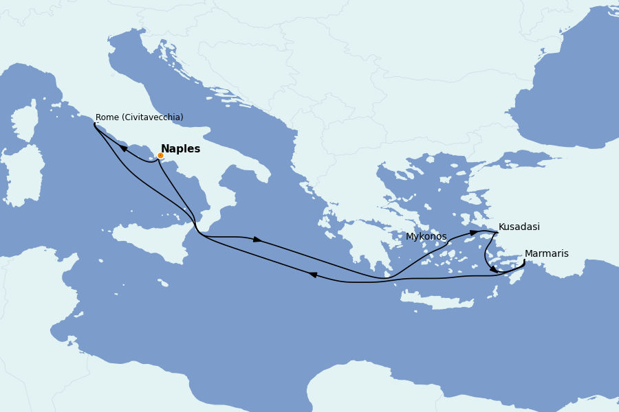 Itinéraire de la croisière Méditerranée Occidentale 7 jours à bord du MSC Divina