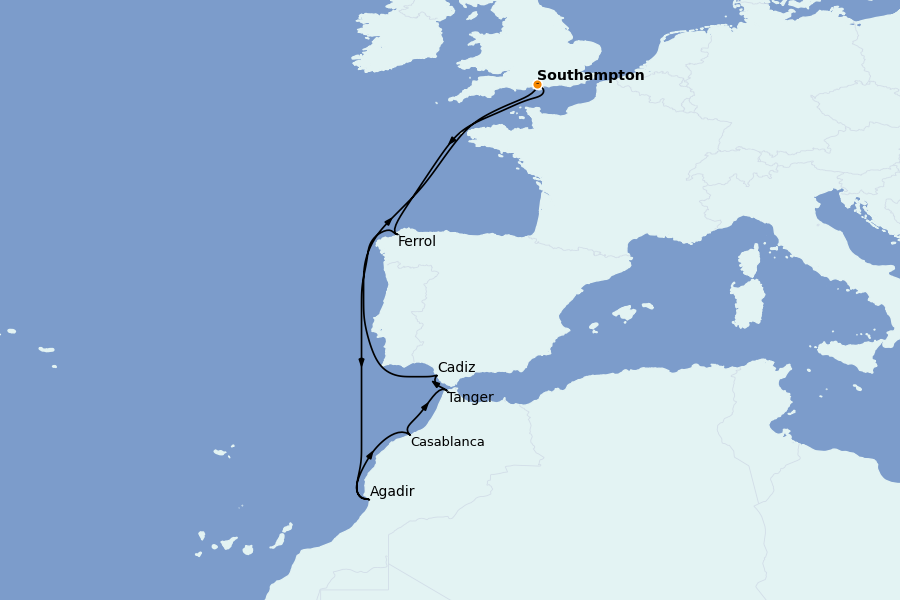 Itinerario del crucero Mediterráneo Occidental 11 días a bordo del Queen Anne