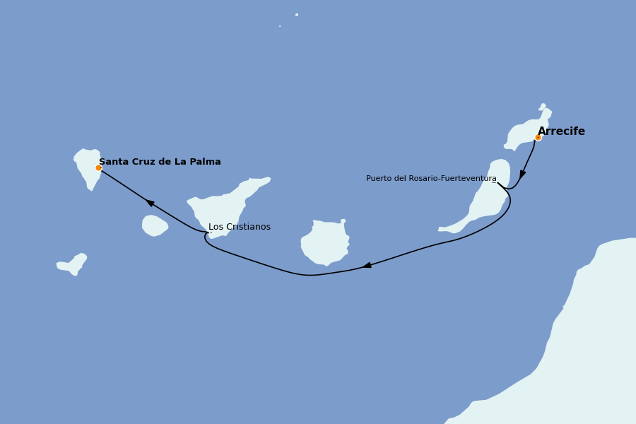 Itinerario del crucero Mediterráneo 7 días a bordo del Le Bellot