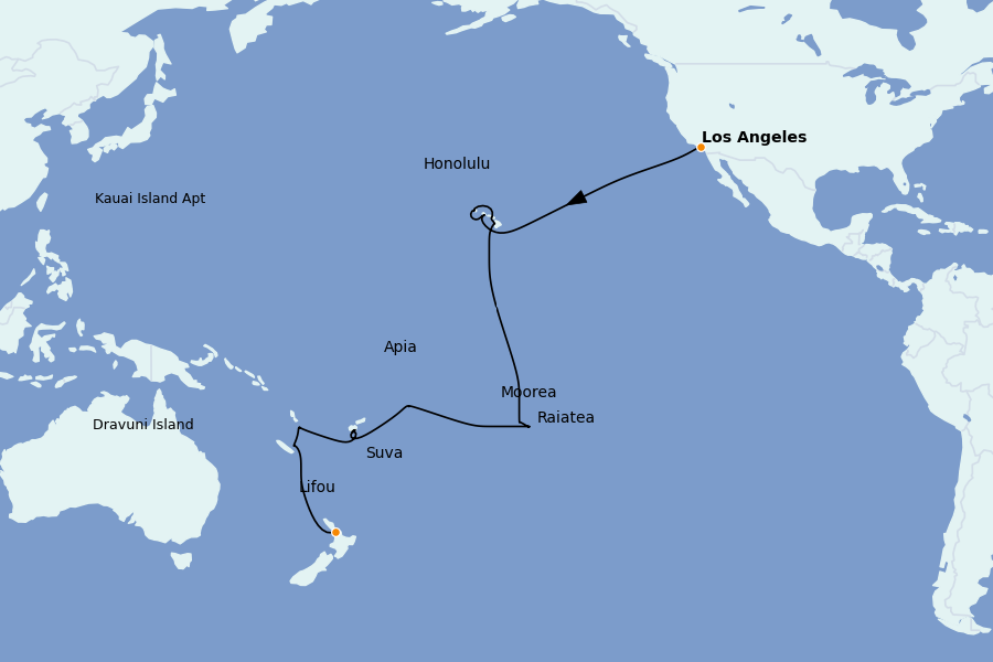 Itinéraire de la croisière Côte Ouest (California, Los Angeles) 30 jours à bord du Coral Princess
