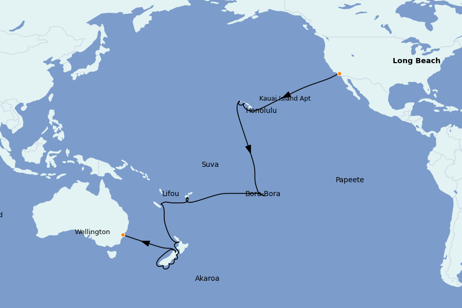 Itinéraire de la croisière Côte Ouest (California, Los Angeles) 48 jours à bord du Seabourn Sojourn