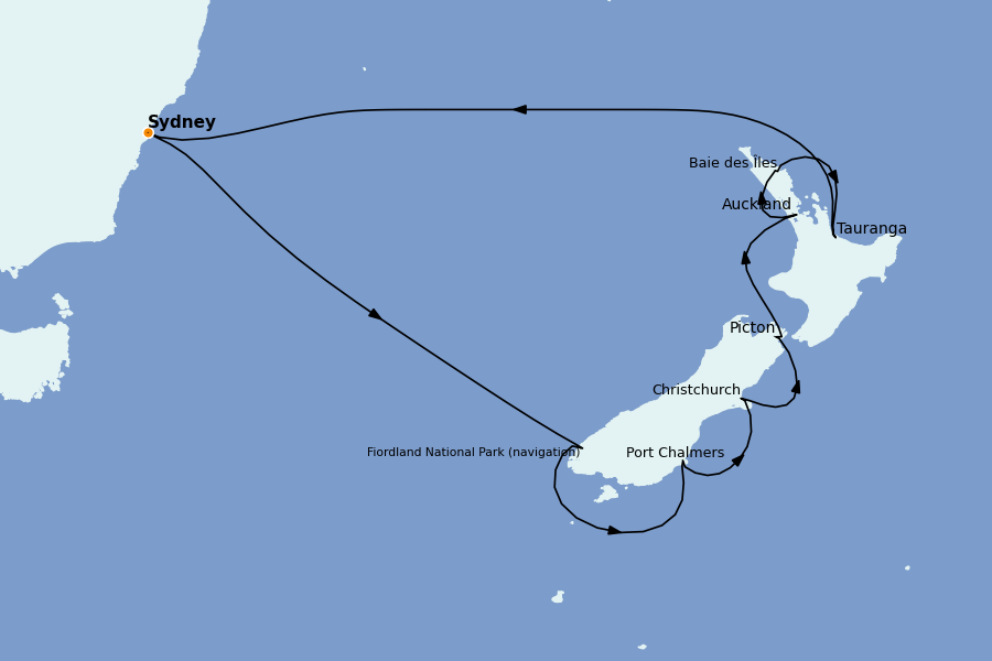 Itinerario del crucero AUSTRALIA Y NUEVA ZELANDA 15 días a bordo del Grand Princess