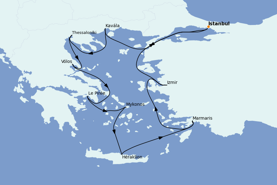 Itinerario del crucero Mediterráneo Oriental: Islas Griegas, Adriático y Turquía 12 días a bordo del Seven Seas Splendor